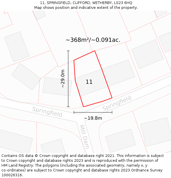 11, SPRINGFIELD, CLIFFORD, WETHERBY, LS23 6HQ: Plot and title map