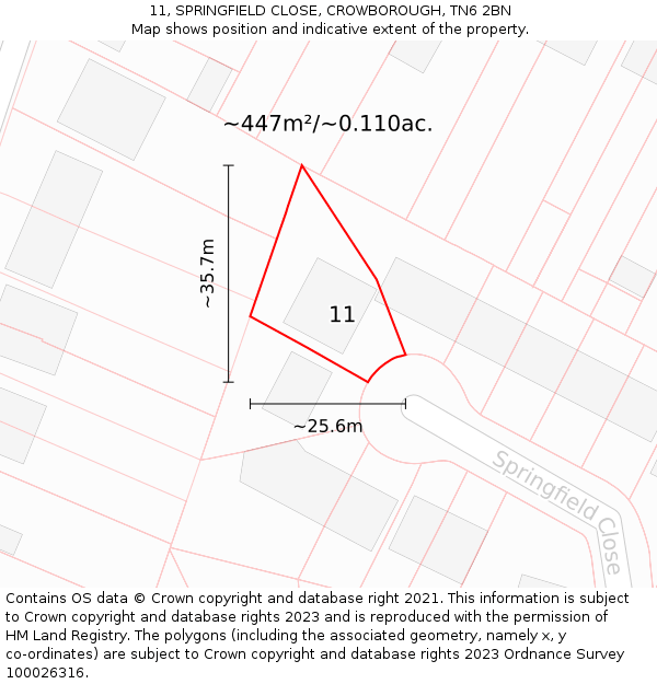 11, SPRINGFIELD CLOSE, CROWBOROUGH, TN6 2BN: Plot and title map