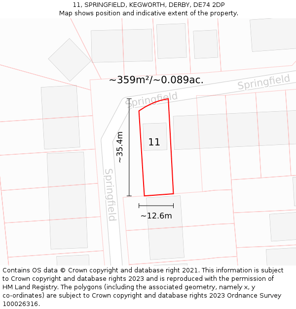 11, SPRINGFIELD, KEGWORTH, DERBY, DE74 2DP: Plot and title map