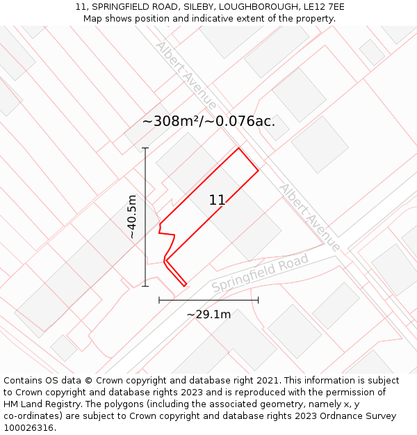 11, SPRINGFIELD ROAD, SILEBY, LOUGHBOROUGH, LE12 7EE: Plot and title map