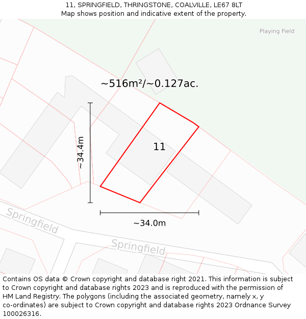 11, SPRINGFIELD, THRINGSTONE, COALVILLE, LE67 8LT: Plot and title map