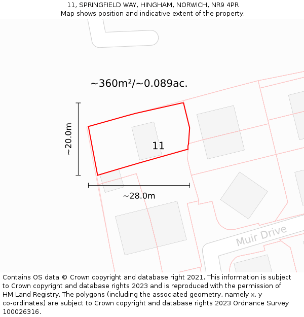 11, SPRINGFIELD WAY, HINGHAM, NORWICH, NR9 4PR: Plot and title map
