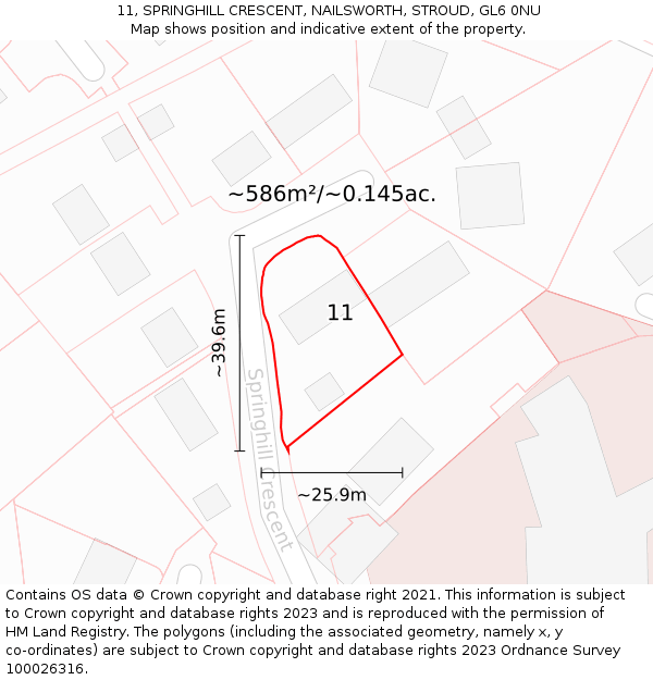 11, SPRINGHILL CRESCENT, NAILSWORTH, STROUD, GL6 0NU: Plot and title map