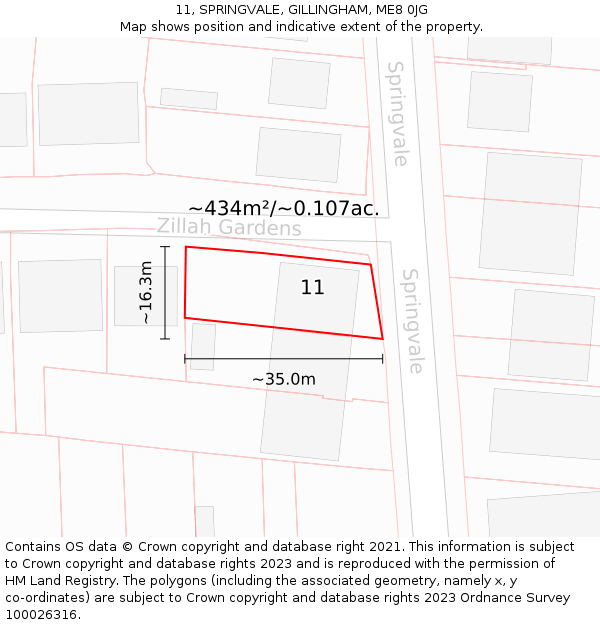 11, SPRINGVALE, GILLINGHAM, ME8 0JG: Plot and title map