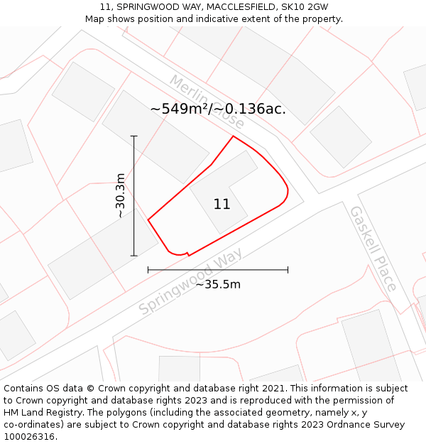 11, SPRINGWOOD WAY, MACCLESFIELD, SK10 2GW: Plot and title map