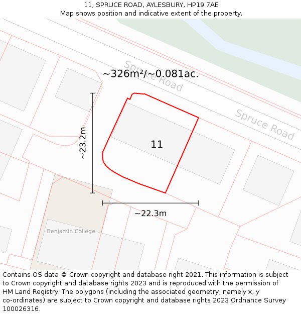 11, SPRUCE ROAD, AYLESBURY, HP19 7AE: Plot and title map
