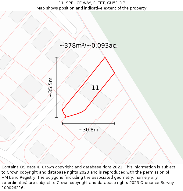 11, SPRUCE WAY, FLEET, GU51 3JB: Plot and title map