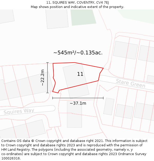 11, SQUIRES WAY, COVENTRY, CV4 7EJ: Plot and title map