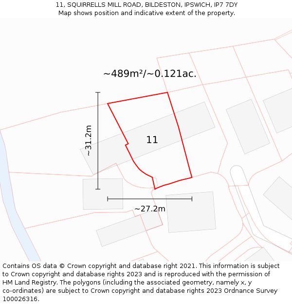 11, SQUIRRELLS MILL ROAD, BILDESTON, IPSWICH, IP7 7DY: Plot and title map
