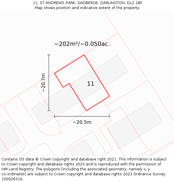 11, ST ANDREWS PARK, SADBERGE, DARLINGTON, DL2 1BF: Plot and title map