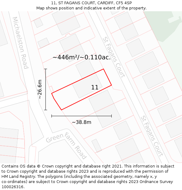 11, ST FAGANS COURT, CARDIFF, CF5 4SP: Plot and title map