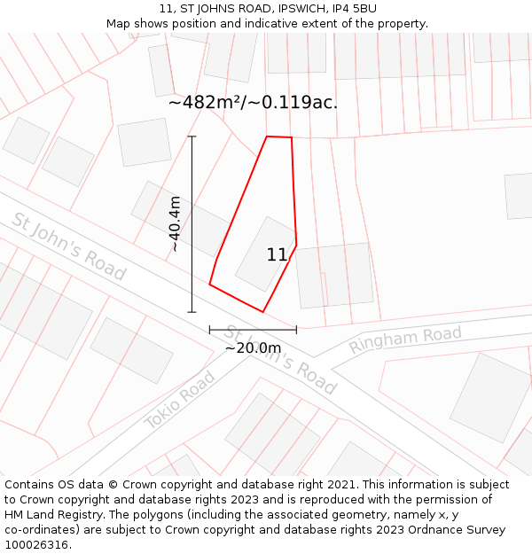 11, ST JOHNS ROAD, IPSWICH, IP4 5BU: Plot and title map