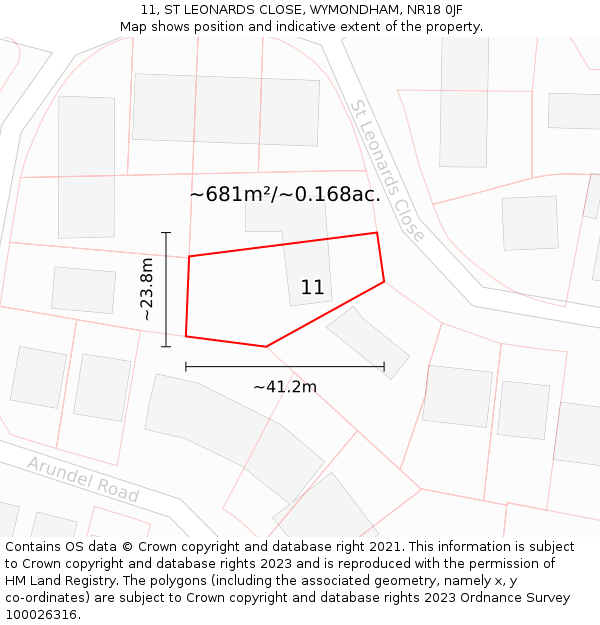 11, ST LEONARDS CLOSE, WYMONDHAM, NR18 0JF: Plot and title map