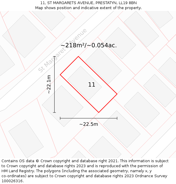 11, ST MARGARETS AVENUE, PRESTATYN, LL19 8BN: Plot and title map