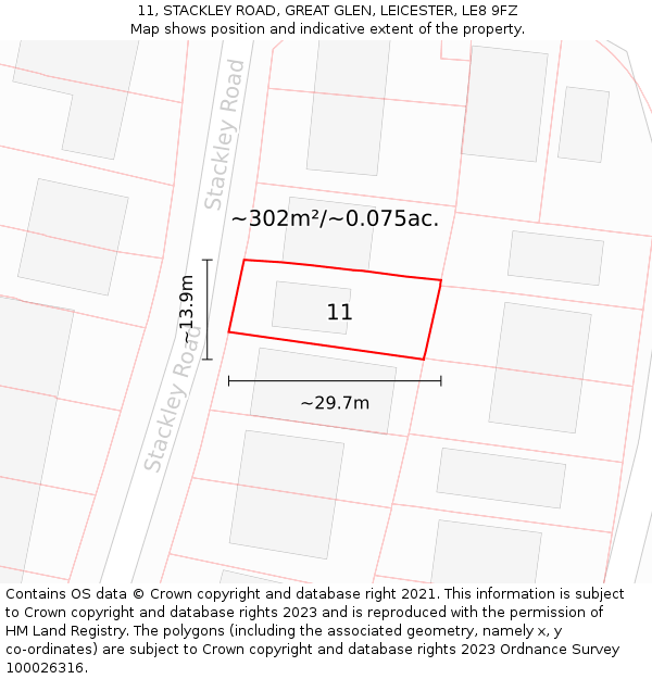 11, STACKLEY ROAD, GREAT GLEN, LEICESTER, LE8 9FZ: Plot and title map