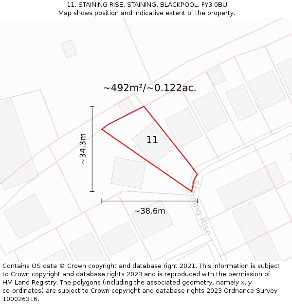 11, STAINING RISE, STAINING, BLACKPOOL, FY3 0BU: Plot and title map