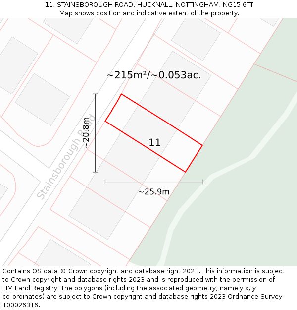 11, STAINSBOROUGH ROAD, HUCKNALL, NOTTINGHAM, NG15 6TT: Plot and title map