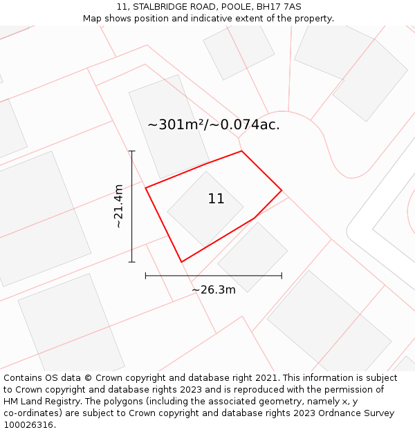 11, STALBRIDGE ROAD, POOLE, BH17 7AS: Plot and title map