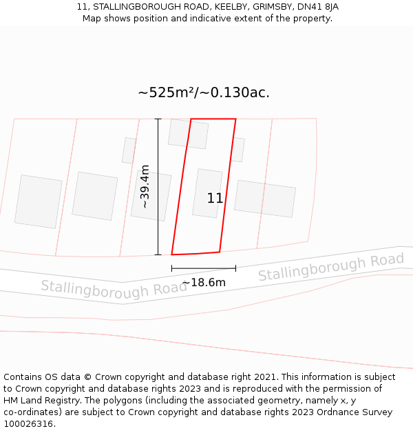 11, STALLINGBOROUGH ROAD, KEELBY, GRIMSBY, DN41 8JA: Plot and title map