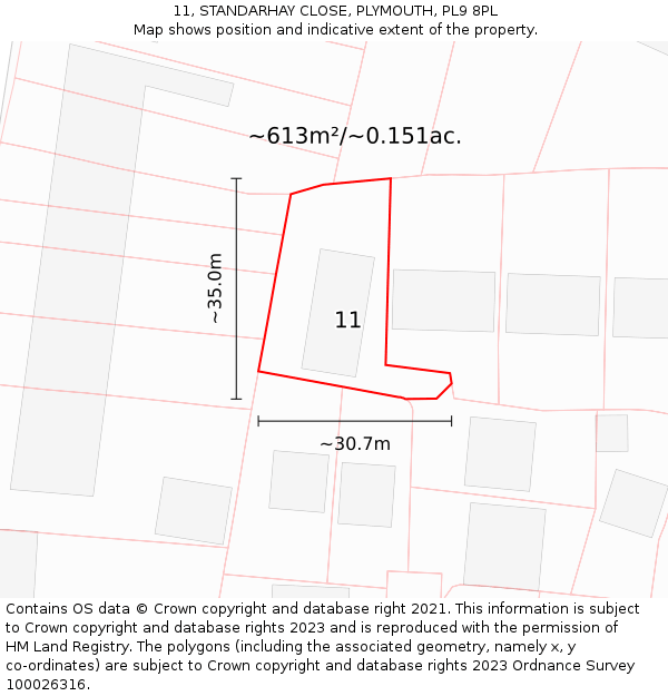 11, STANDARHAY CLOSE, PLYMOUTH, PL9 8PL: Plot and title map