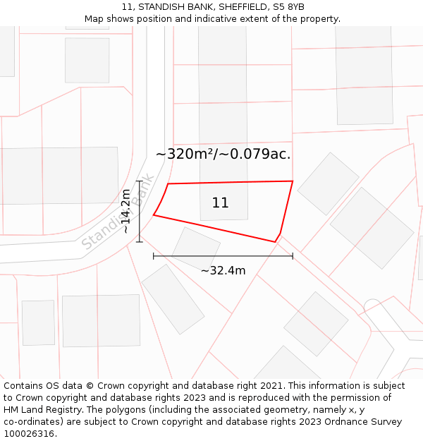 11, STANDISH BANK, SHEFFIELD, S5 8YB: Plot and title map