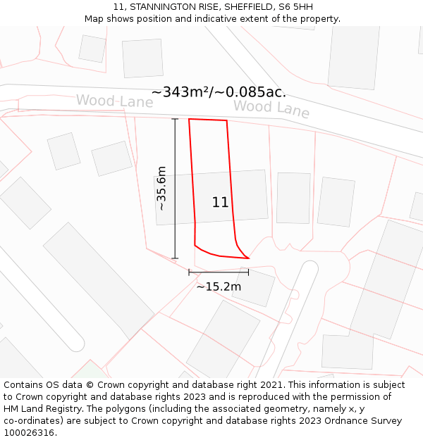 11, STANNINGTON RISE, SHEFFIELD, S6 5HH: Plot and title map