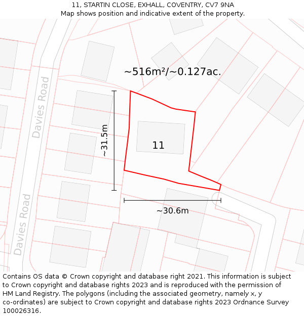 11, STARTIN CLOSE, EXHALL, COVENTRY, CV7 9NA: Plot and title map