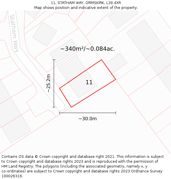 11, STATHAM WAY, ORMSKIRK, L39 4XR: Plot and title map