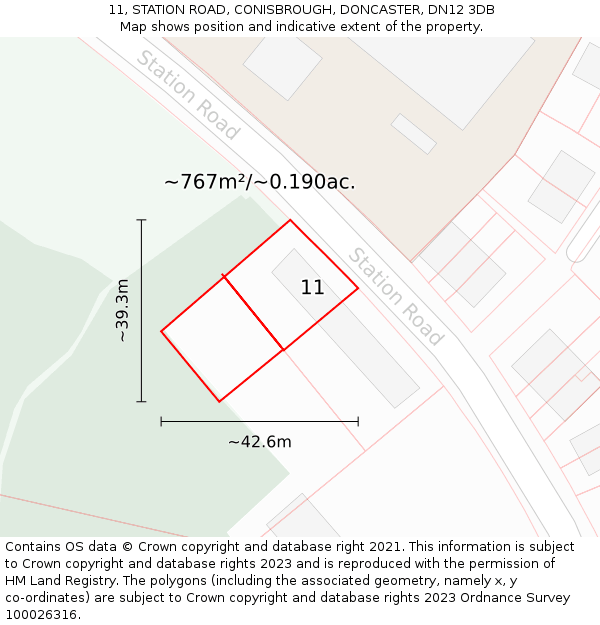 11, STATION ROAD, CONISBROUGH, DONCASTER, DN12 3DB: Plot and title map