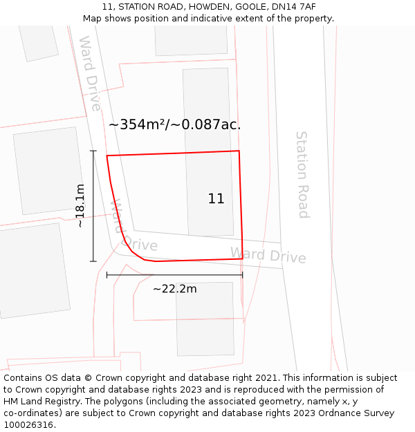 11, STATION ROAD, HOWDEN, GOOLE, DN14 7AF: Plot and title map