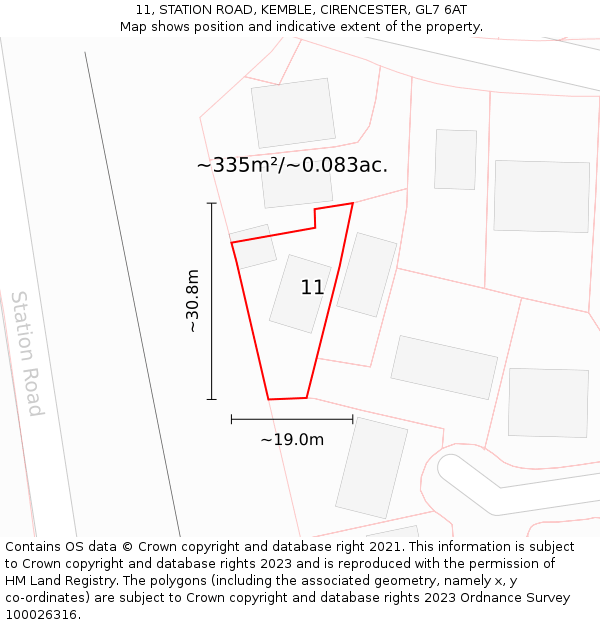 11, STATION ROAD, KEMBLE, CIRENCESTER, GL7 6AT: Plot and title map
