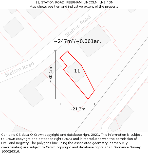 11, STATION ROAD, REEPHAM, LINCOLN, LN3 4DN: Plot and title map