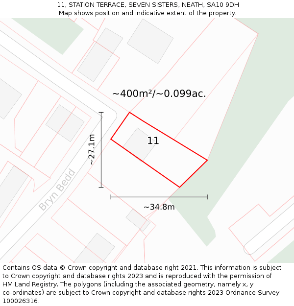11, STATION TERRACE, SEVEN SISTERS, NEATH, SA10 9DH: Plot and title map