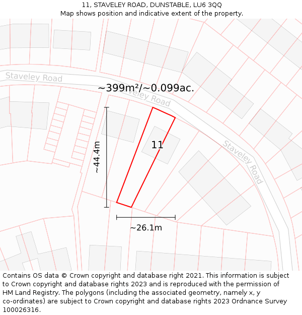 11, STAVELEY ROAD, DUNSTABLE, LU6 3QQ: Plot and title map