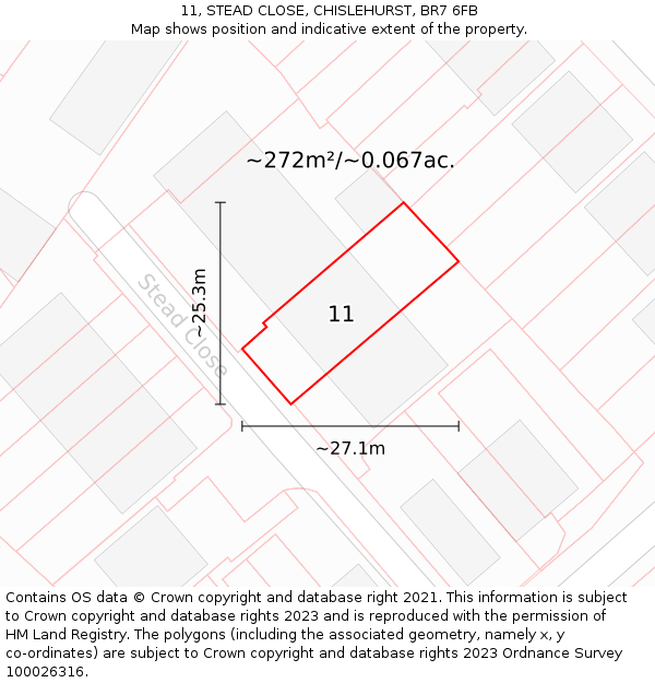 11, STEAD CLOSE, CHISLEHURST, BR7 6FB: Plot and title map