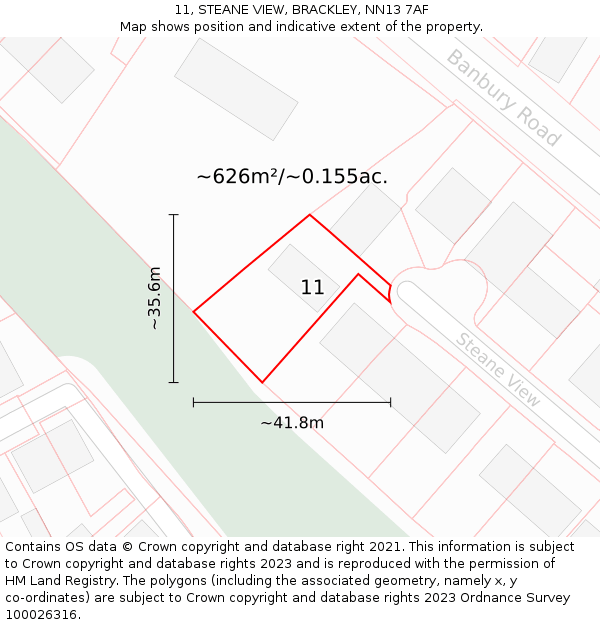 11, STEANE VIEW, BRACKLEY, NN13 7AF: Plot and title map