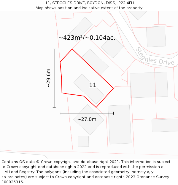 11, STEGGLES DRIVE, ROYDON, DISS, IP22 4FH: Plot and title map
