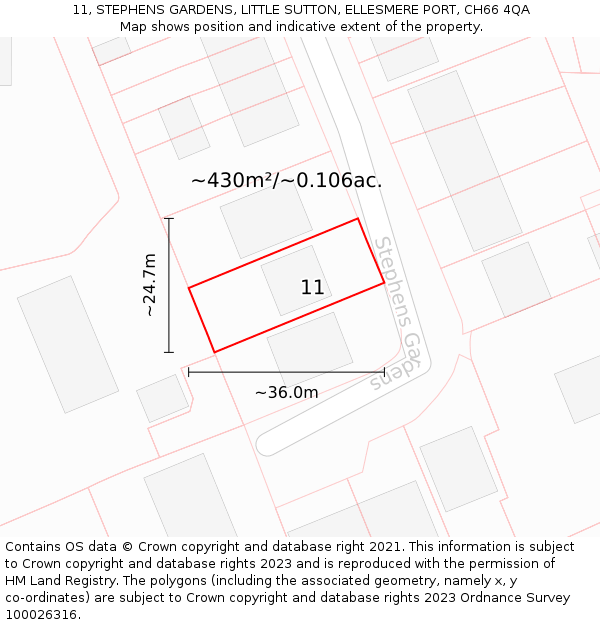 11, STEPHENS GARDENS, LITTLE SUTTON, ELLESMERE PORT, CH66 4QA: Plot and title map