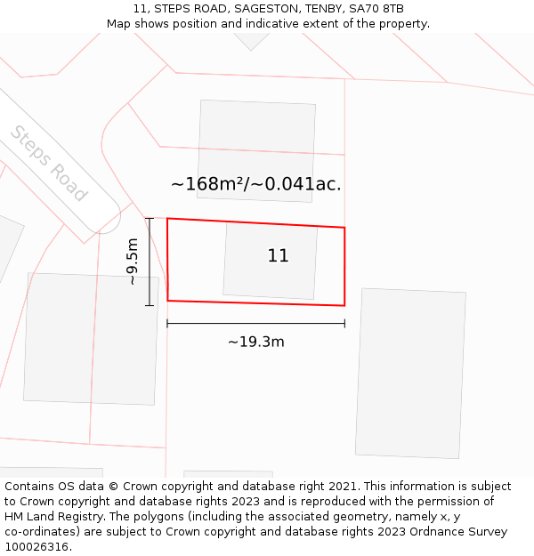 11, STEPS ROAD, SAGESTON, TENBY, SA70 8TB: Plot and title map