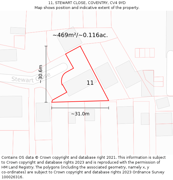 11, STEWART CLOSE, COVENTRY, CV4 9YD: Plot and title map