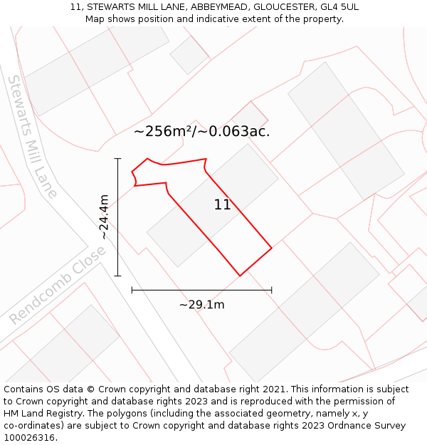 11, STEWARTS MILL LANE, ABBEYMEAD, GLOUCESTER, GL4 5UL: Plot and title map