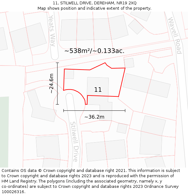 11, STILWELL DRIVE, DEREHAM, NR19 2XQ: Plot and title map