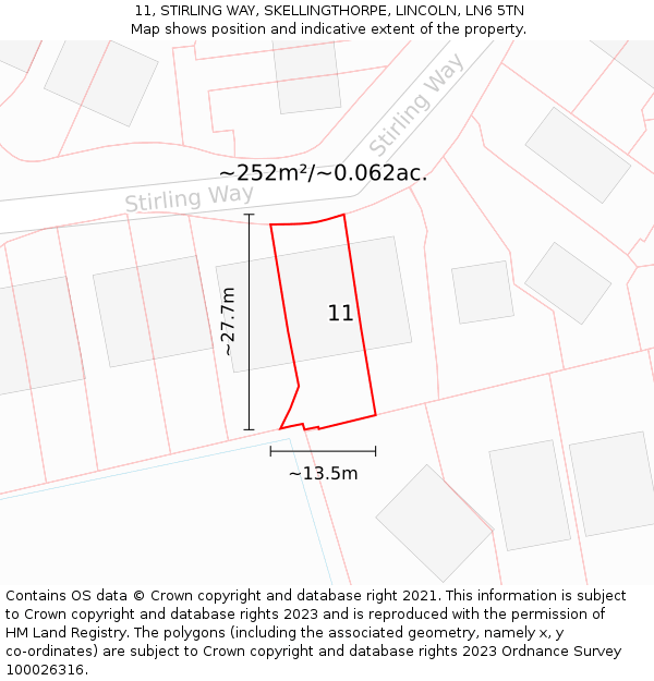 11, STIRLING WAY, SKELLINGTHORPE, LINCOLN, LN6 5TN: Plot and title map