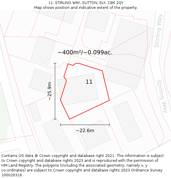 11, STIRLING WAY, SUTTON, ELY, CB6 2QY: Plot and title map