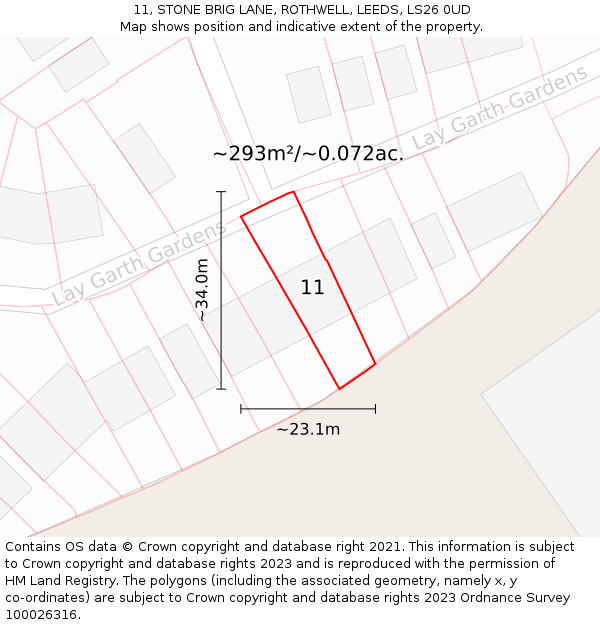11, STONE BRIG LANE, ROTHWELL, LEEDS, LS26 0UD: Plot and title map