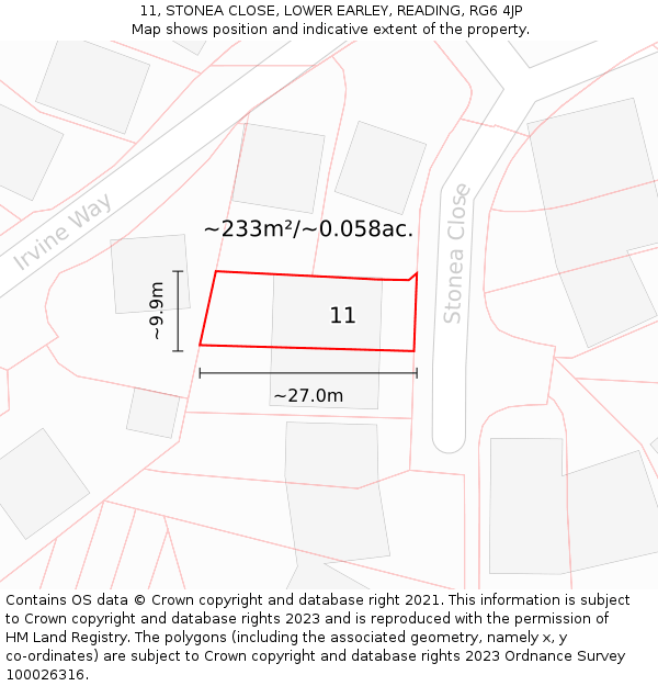 11, STONEA CLOSE, LOWER EARLEY, READING, RG6 4JP: Plot and title map