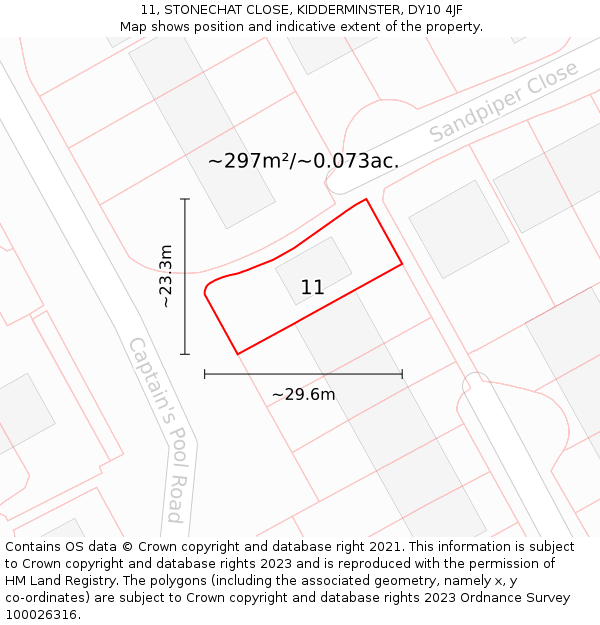 11, STONECHAT CLOSE, KIDDERMINSTER, DY10 4JF: Plot and title map