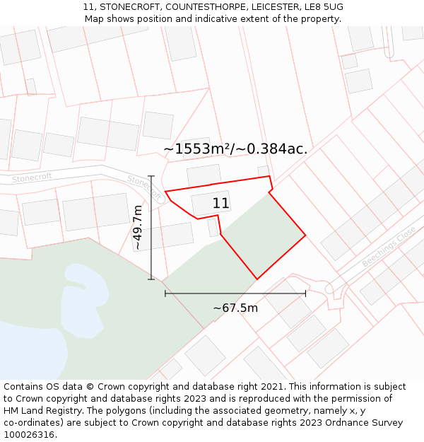 11, STONECROFT, COUNTESTHORPE, LEICESTER, LE8 5UG: Plot and title map