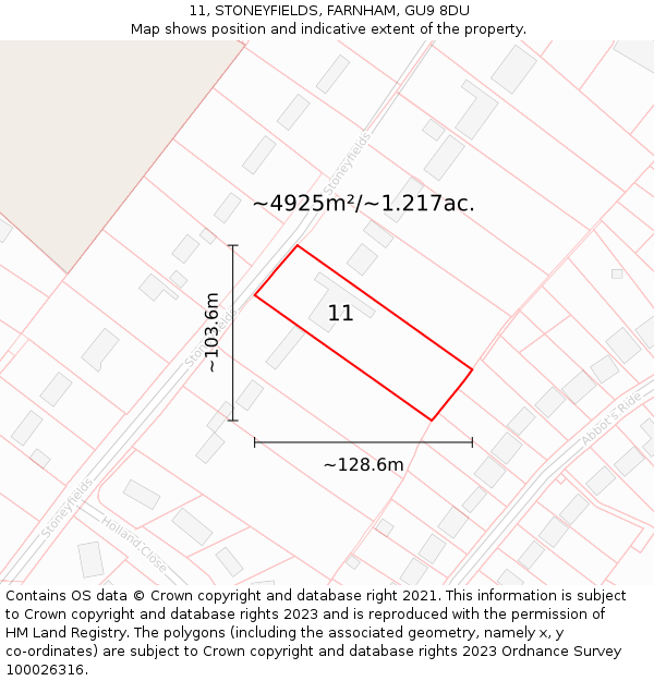 11, STONEYFIELDS, FARNHAM, GU9 8DU: Plot and title map