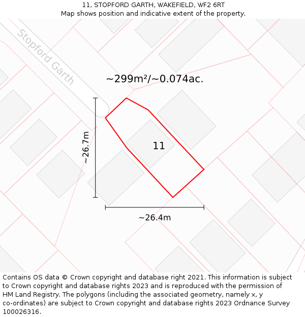 11, STOPFORD GARTH, WAKEFIELD, WF2 6RT: Plot and title map